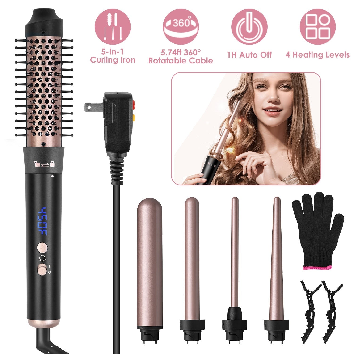 Professional Curling Iron Set – 5 Interchangeable Barrels