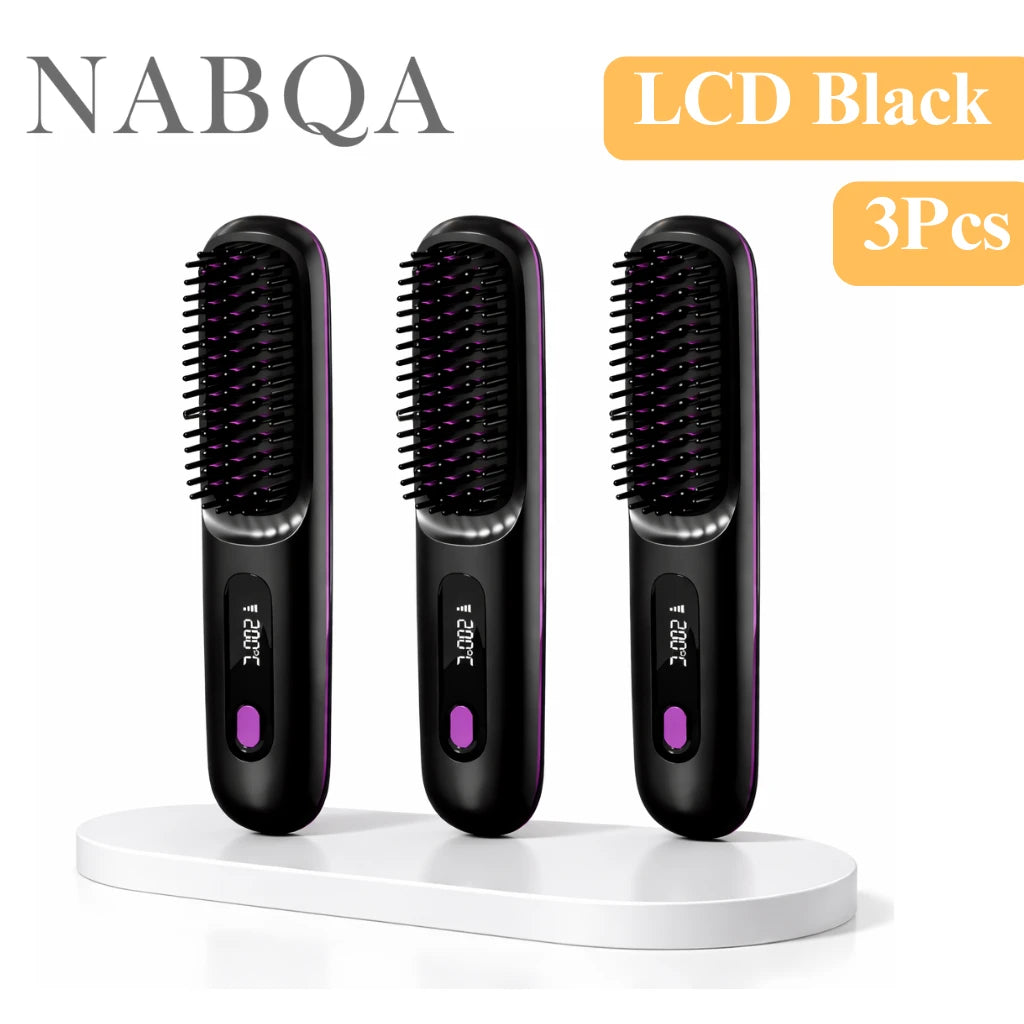 2 In 1 Straight Hair Comb Wireless Hair Straightener Brush Hair Fast Heating Portable Hot Curler USB Charging