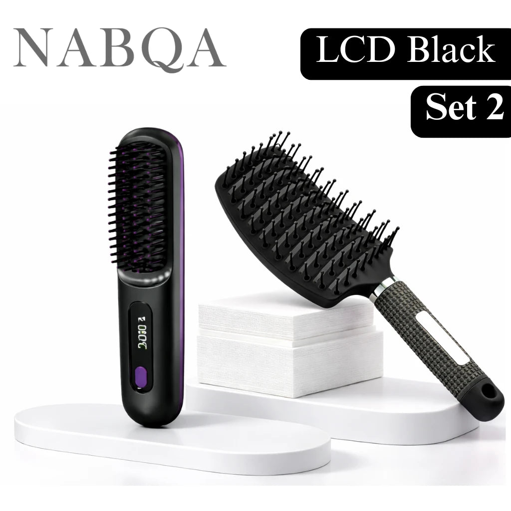 2 In 1 Straight Hair Comb Wireless Hair Straightener Brush Hair Fast Heating Portable Hot Curler USB Charging