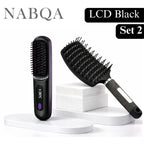 2 In 1 Straight Hair Comb Wireless Hair Straightener Brush Hair Fast Heating Portable Hot Curler USB Charging