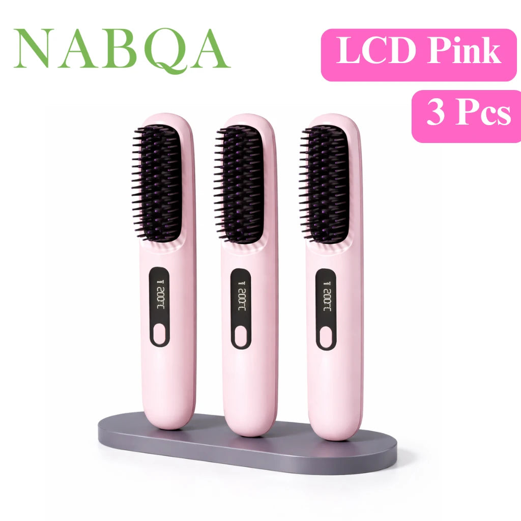 2 In 1 Straight Hair Comb Wireless Hair Straightener Brush Hair Fast Heating Portable Hot Curler USB Charging