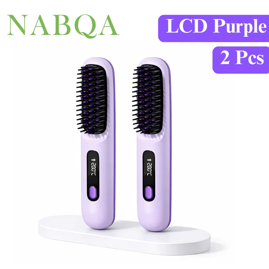 2 In 1 Straight Hair Comb Wireless Hair Straightener Brush Hair Fast Heating Portable Hot Curler USB Charging