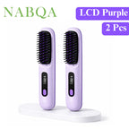 2 In 1 Straight Hair Comb Wireless Hair Straightener Brush Hair Fast Heating Portable Hot Curler USB Charging