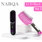 2 In 1 Straight Hair Comb Wireless Hair Straightener Brush Hair Fast Heating Portable Hot Curler USB Charging