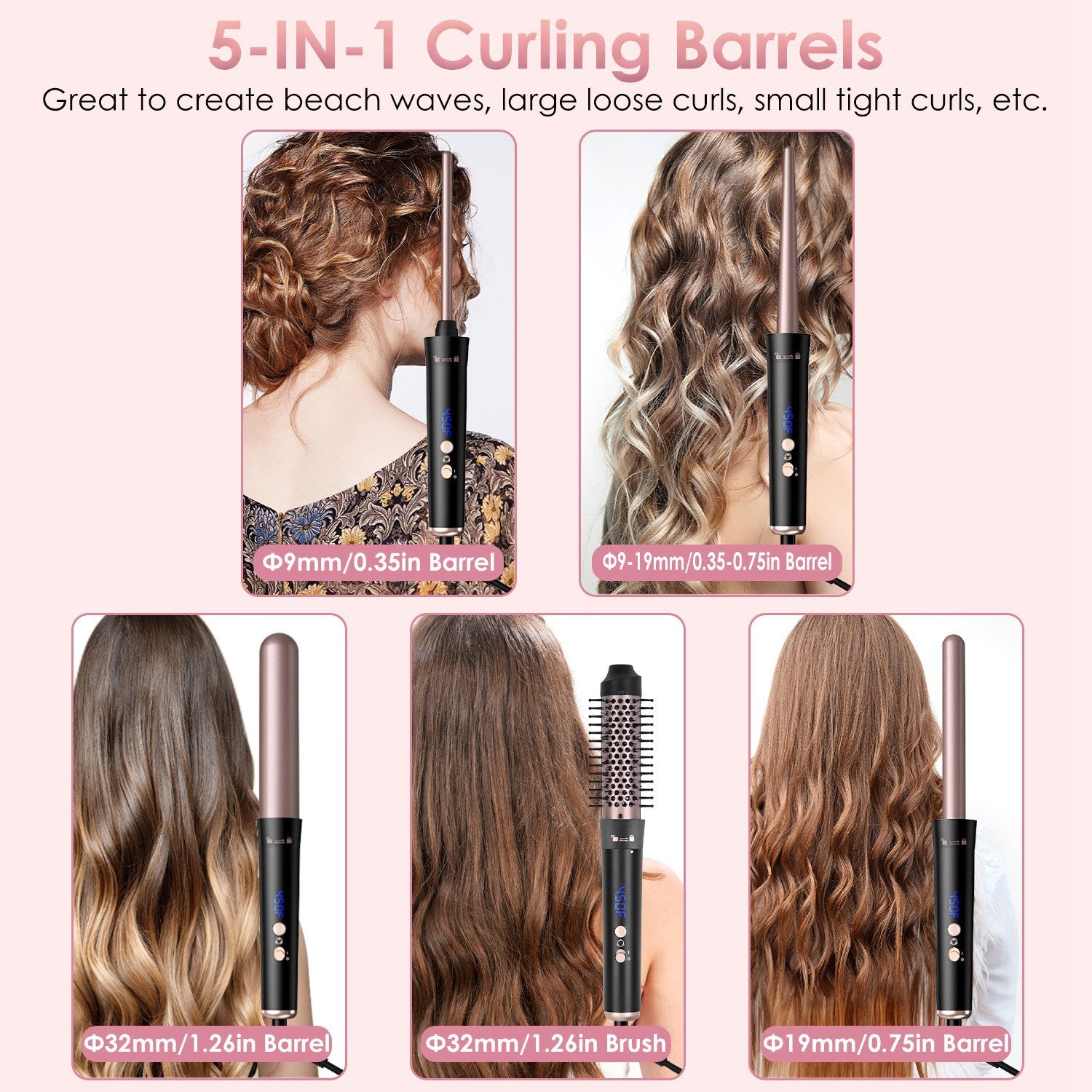 Professional Curling Iron Set – 5 Interchangeable Barrels