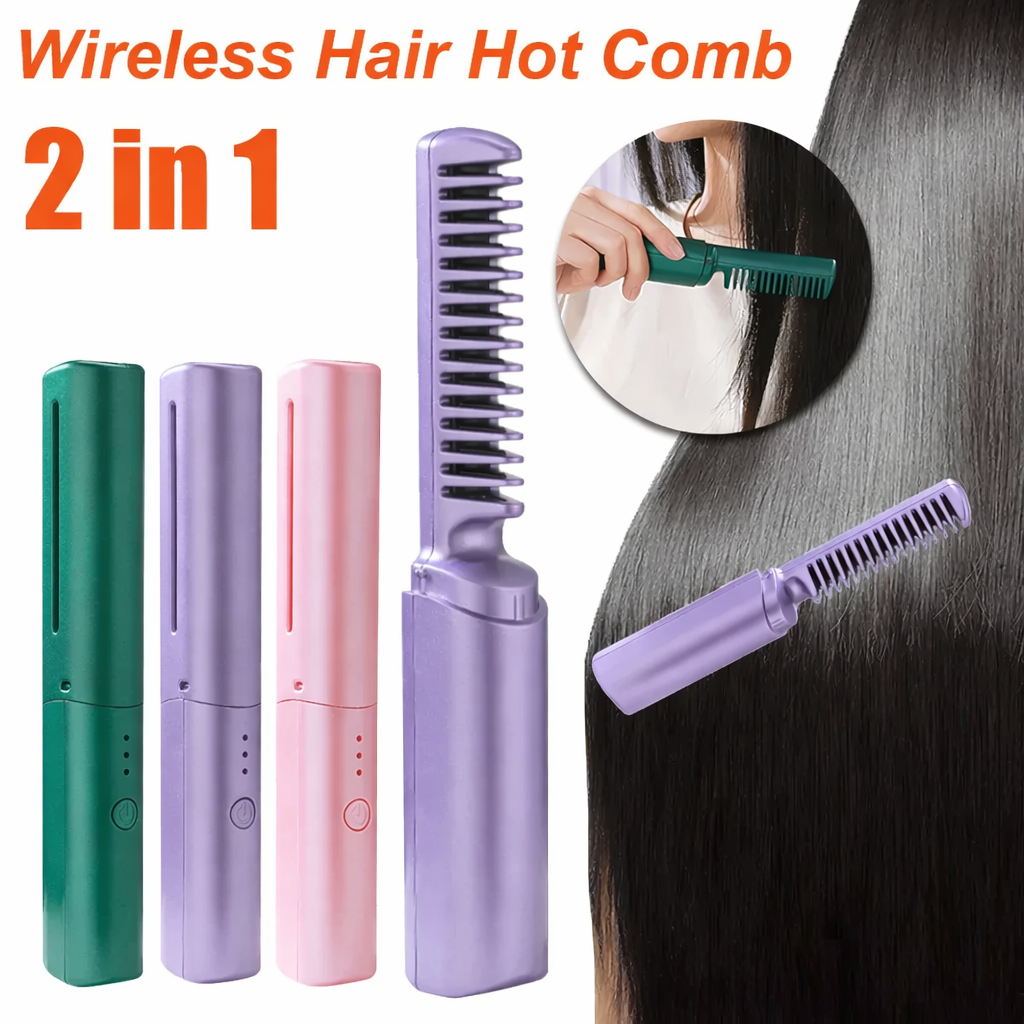 Wireless Hot Comb Hair Straightening & Curling Brush