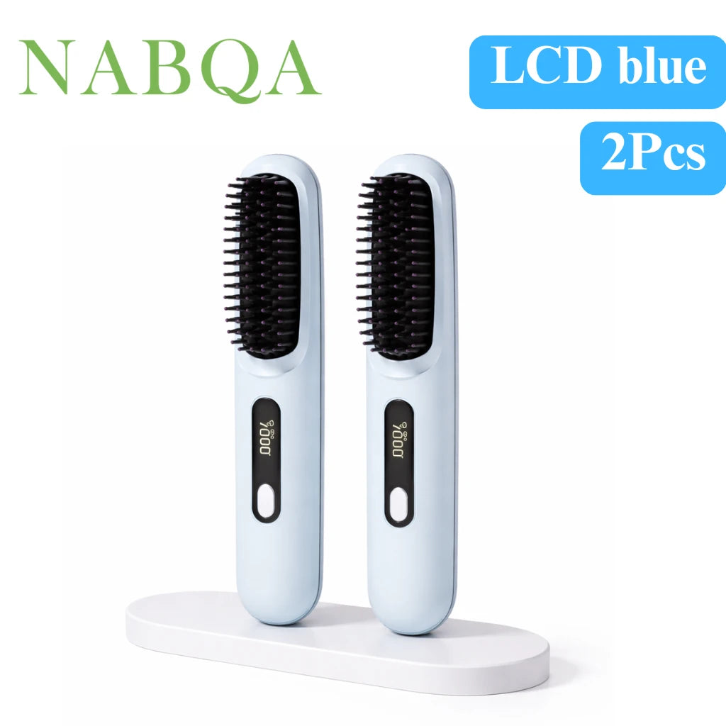 2 In 1 Straight Hair Comb Wireless Hair Straightener Brush Hair Fast Heating Portable Hot Curler USB Charging
